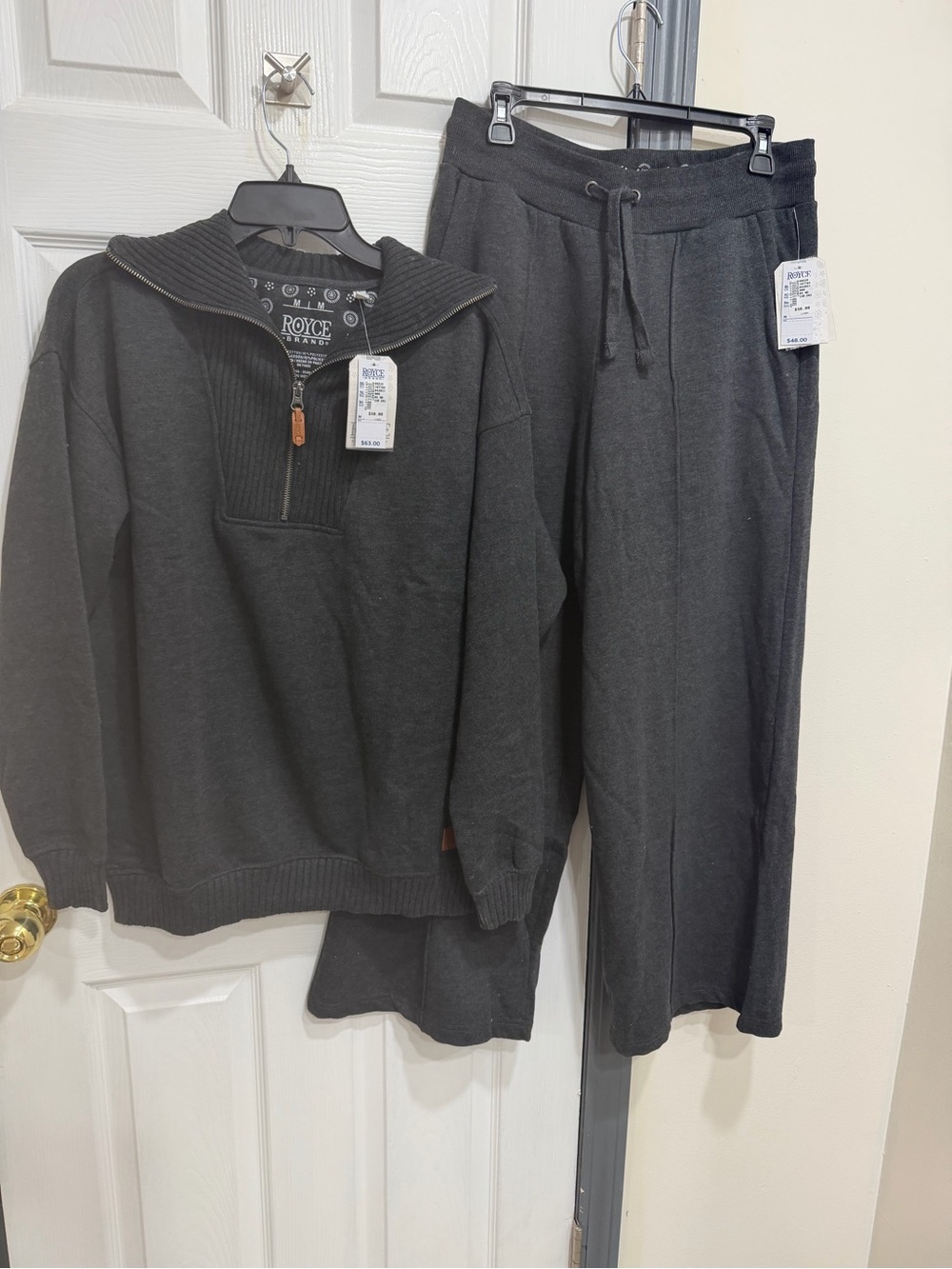 Royce Women’s Charcoal Drawstring Track Pants and sweatshirt
